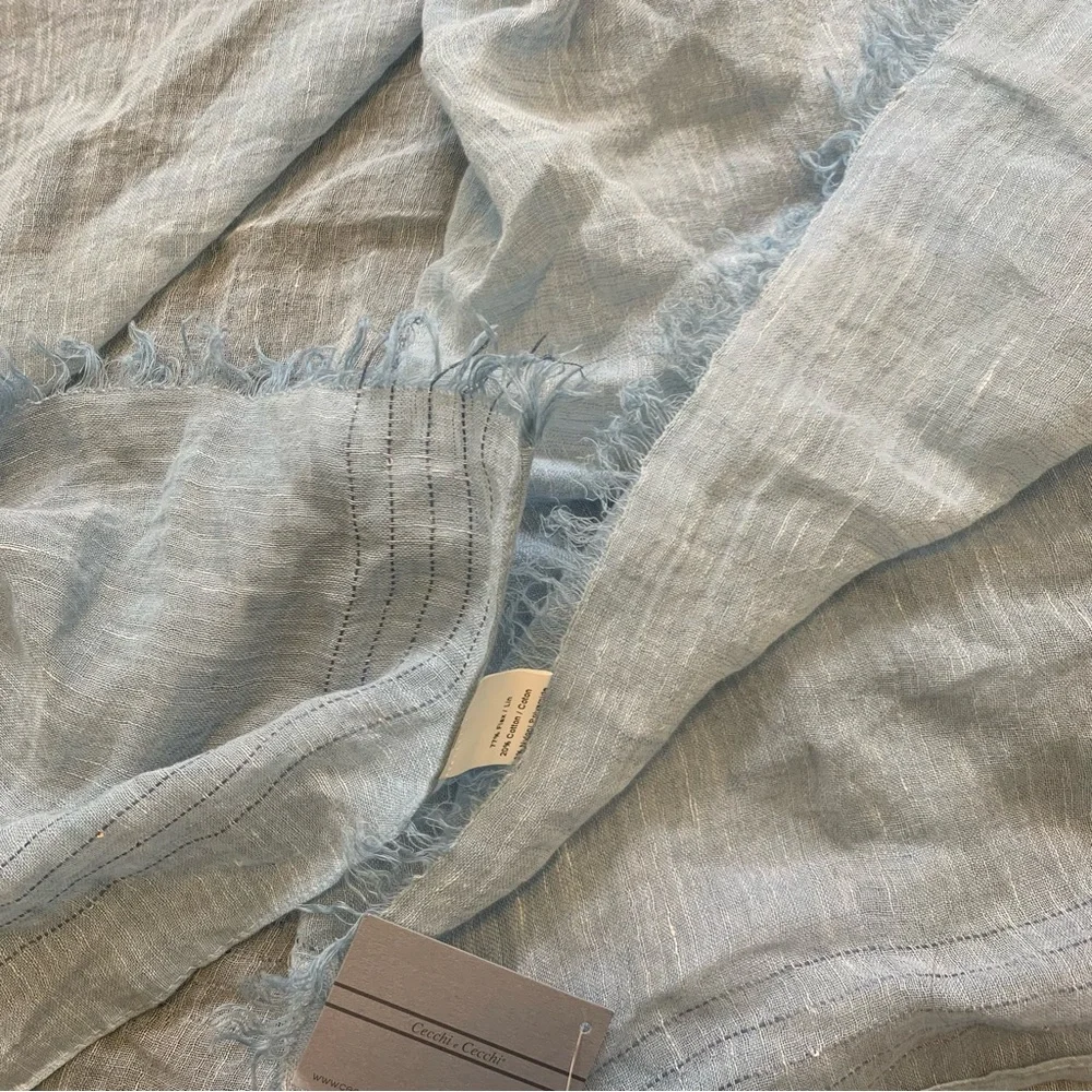 NWT CECCHI E CECCHI Italian Linen Scarf With Tassel Detailing Tranquil Blue OS - Picture 10 of 11